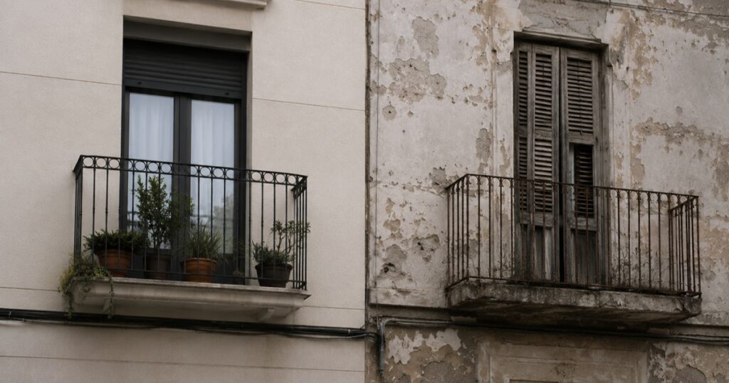 Dos viviendas contiguas del mismo edificio, una reformada y la otra sin reformar